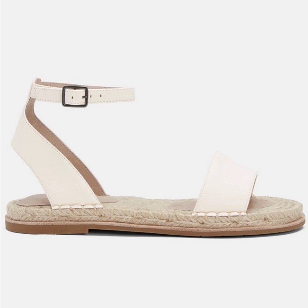 Eileen Fisher Mike creamTumbled Leather Ankle Strap flat Espadrille Sandals 9